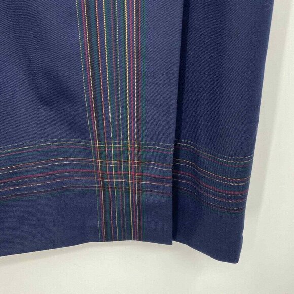 Pendleton Wrap Midi Skirt Womens 12 Navy Blue Tartan Wool Embroidered Detailing - Picture 5 of 10